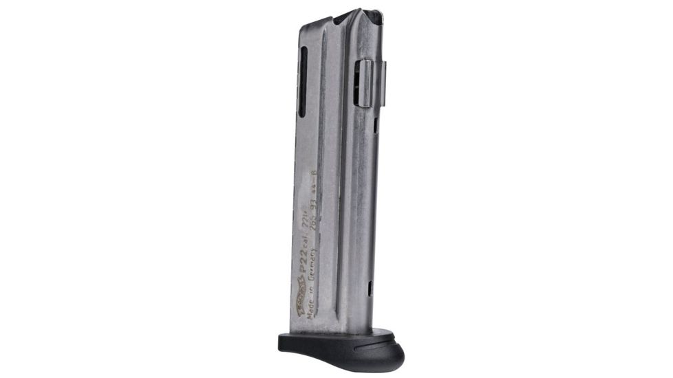 Walther P22Q .22 LR 10 Round Pistol Magazine w/Finger Rest, Silver, 1 Pack, Steel, 512604-10RD
