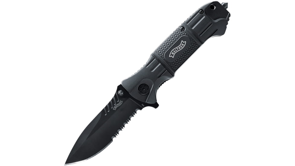 Walther Black Tac Linerlock Folding Knife, Black aluminum handle, 5.0715-US