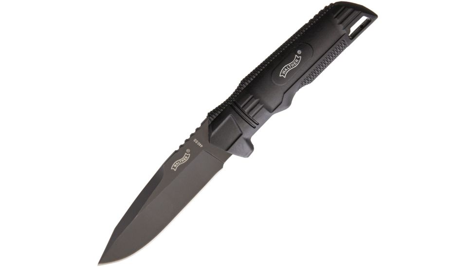 Walther BUK Back Up Knife Fixed Blade Knife, 4in, 440 Stainless Steel, Standard Edge, Black Synthetic Handle WAL50720