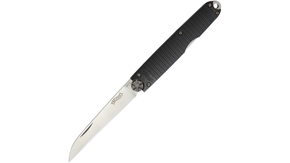Walther MPK Modern Prestige Folding Knife, 3.88in Closed, 3in Satin 440C SS Wharncliffe Blade, Black Textured Polymer Handle, Pocket Clip, Black Nylon Belt Sheath, Black, 5.0791-US