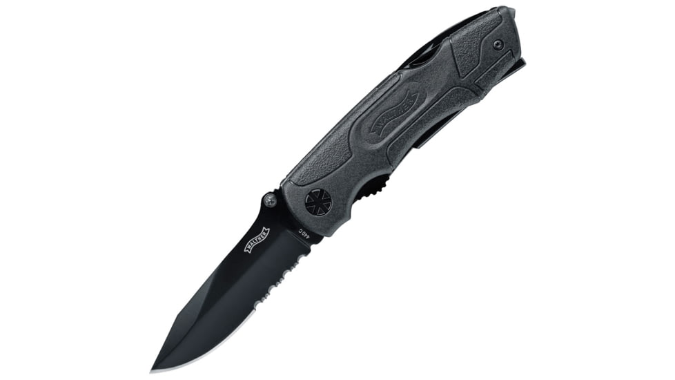 Walther MTK 2 Multi Tac Knife Folding Knife, 4.25in Closed, Black Nylon Handle, Black, 5.0788-US
