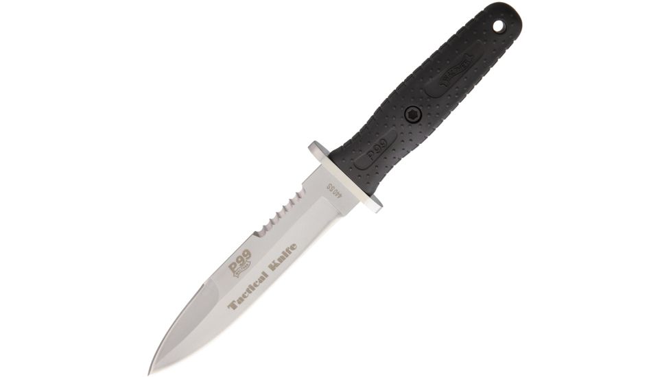 Walther Tactical Knife P99 Fixed Blade Knife, 6in, 440 Stainless Steel, Standard Edge, Black, Synthetic Handle WAL52179