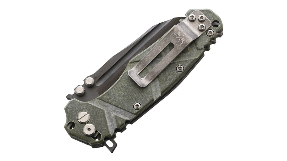 Wander Tactical Mistral Button Lock Green Folding Knife, 4.75in Closed, 3.5in, D2 Tool Steel, Black Blade, Green Sculpted Titanium Handle, MISTRAL FOLDER / DLC / GREEN