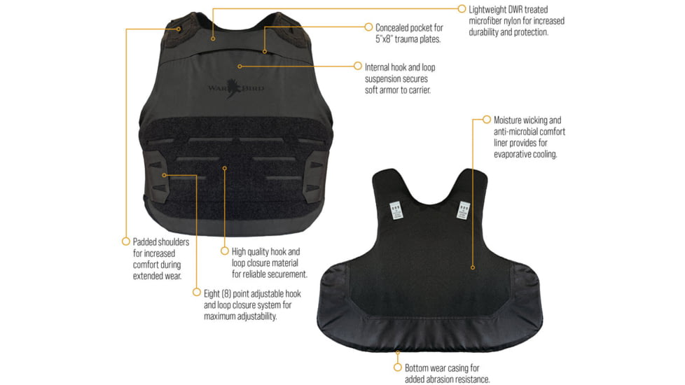 WarBird Ghost Hawk Concealable Armor System with Hoss Level IIIA Ballistics, Navy, Large/Regular, BUSLH3ALRGHN
