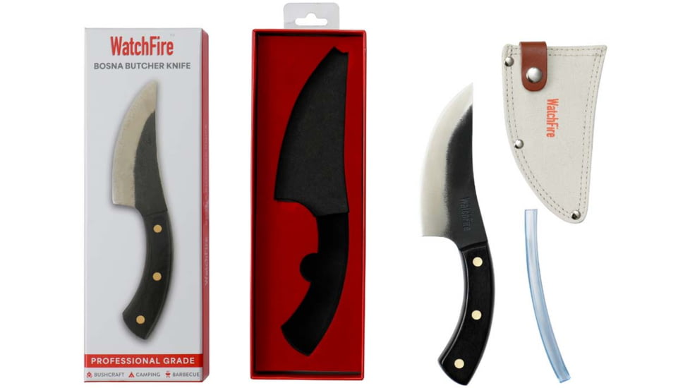 WatchFire Bosna Butcher Knife, 4.75 in 7Cr17MoV Stainless Steel Blade, Black Pakkawood Handle, 1006375