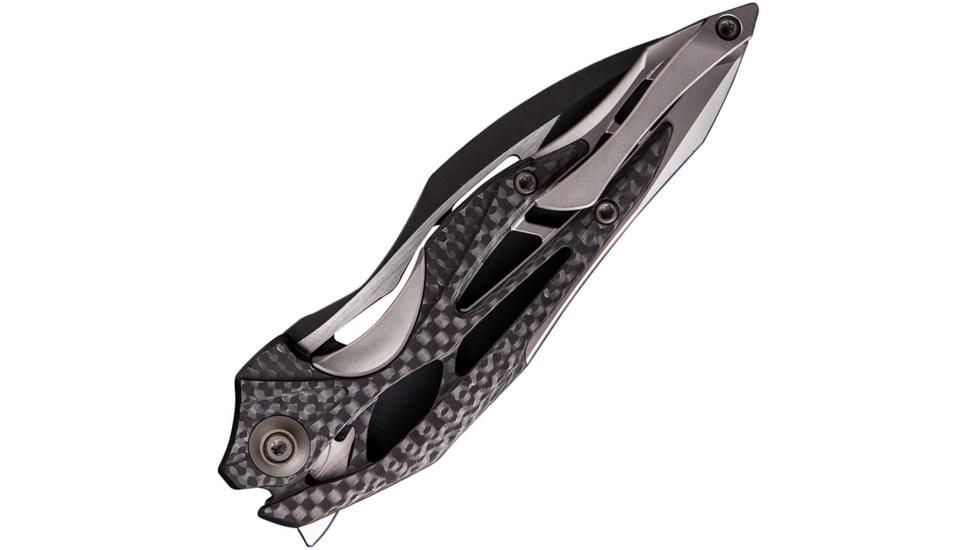 We Knife Co Ltd Arrakis Framelock Folding Knife, 4.5in Closed, 3.5in Bohler M390 SS Blade, Gray Titanium Handle With Carbon Fiber Inlay, Pocket Clip, Black Stonewash And Satin Blade, Gray, 906CF-D