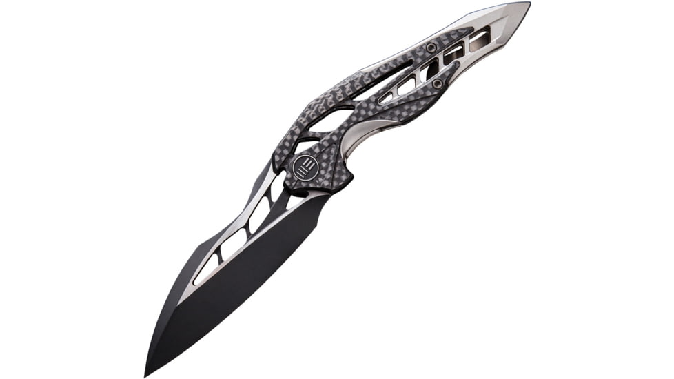 We Knife Co Ltd Arrakis Framelock Folding Knife, 4.5in Closed, 3.5in Bohler M390 SS Blade, Gray Titanium Handle With Carbon Fiber Inlay, Pocket Clip, Black Stonewash And Satin Blade, Gray, 906CF-D