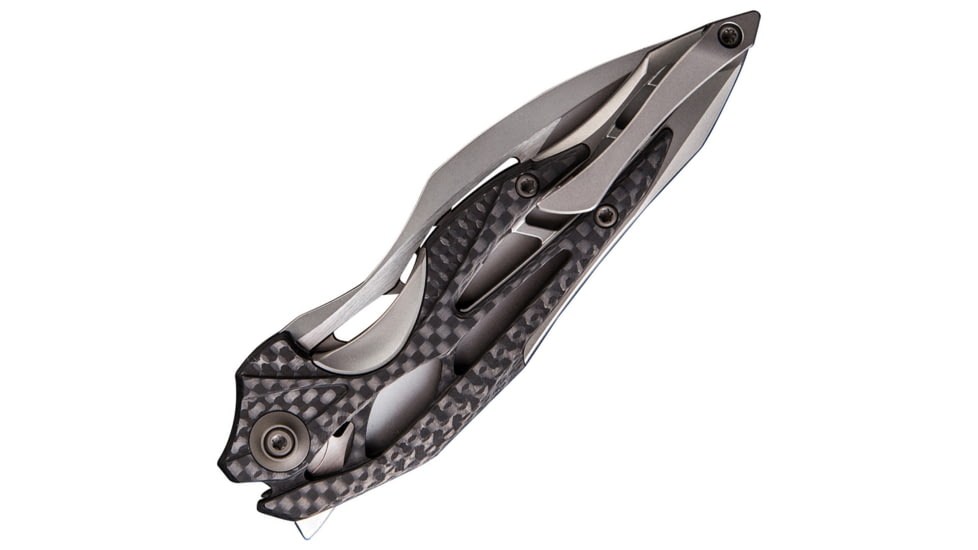 We Knife Co Ltd Arrakis Framelock Folding Knife, 4.5in Closed, 3.5in Bohler M390 SS Blade, Gray Titanium Handle With Carbon Fiber Inlay, Pocket Clip, Stonewash And Satin Blade, Gray, 906CF-C