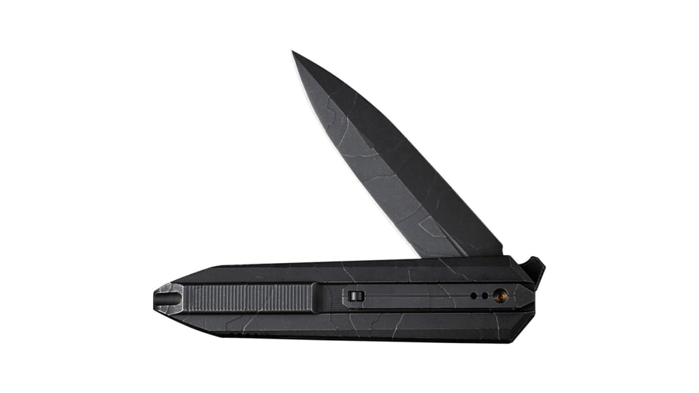 We Knife Co Ltd Diatomic BSW Folding Knife, 4.75in Closed, 3.75in Black Stonewash CPM-20CV Stainless Dagger Blade, Black Stonewash Titanium Handle, Nylon Case, WE22032-4