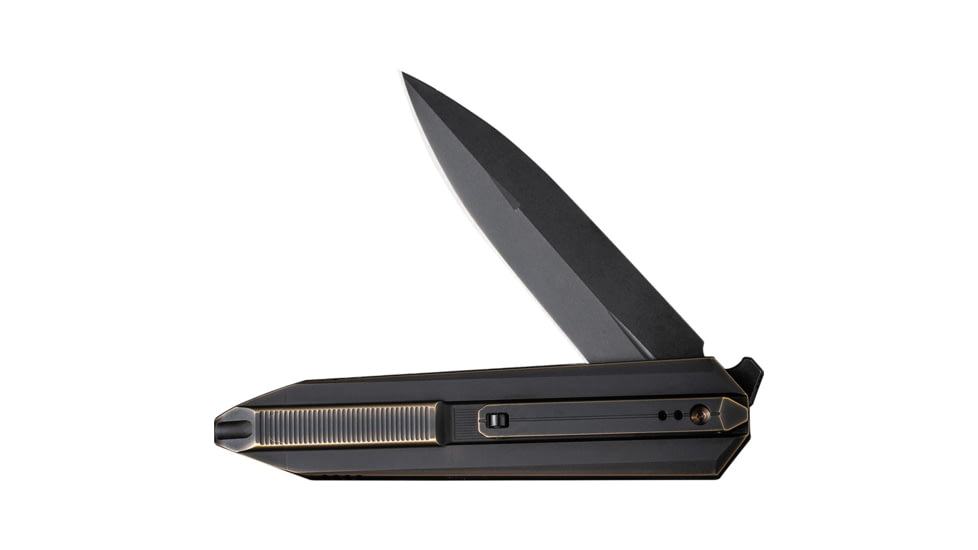 We Knife Co Ltd Diatomic Bronze Ti Folding Knife, 4.75in Closed, 3.75in Black Stonewash CPM-20CV Dagger Blade, Black/Bronze Anodized Titanium Handle, Nylon Case, WE22032-1