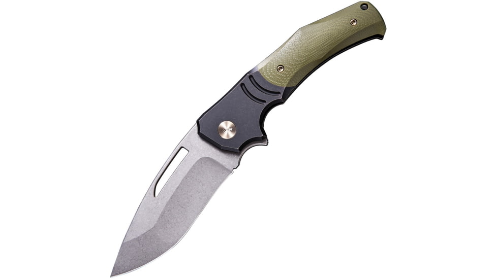 We Knife Co Ltd JIXX Framelock Folding Knife, 4.5in Closed, 3.5in Stonewash M390 SS Blade, Black Stonewash Titanium Handle w/Green G10 Inlay, Black Nylon Zippered Case, Black/Green, 904A