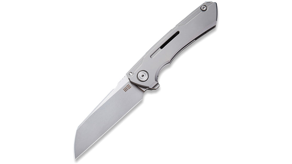 We Knife Co Ltd Mini Buster Framelock Gray Folding Knife, 3.5 bead blast finish CPM-20CV stainless blade, Gray titanium handle, 2003A