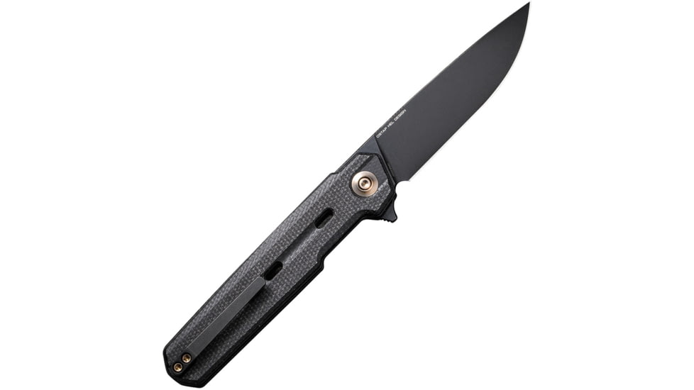 We Knife Co Ltd Navo Black Micarta Folding Knife, 4.5in Closed, 3.25in Black Stonewash CPM-20CV Stainless Steel Blade, Black Canvas Micarta Handle, Nylon Case, WE22026-1