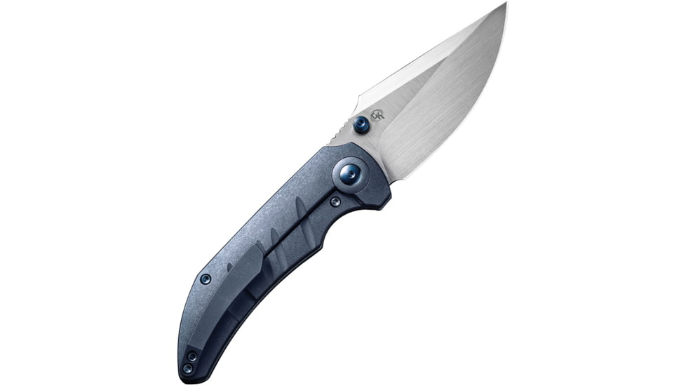 We Knife Co Ltd Riff-Raff Blue Folding Knife, 4.13in Closed, 3.13in Satin CPM-20CV Stainless Steel Blade, Blue Stonewash Titanium Handle, Nylon Case, WE22020B-2