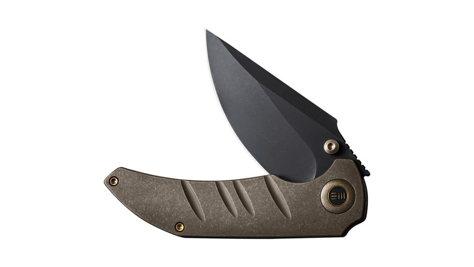 We Knife Co Ltd Riff-Raff Bronze Folding Knife, 4.13in Closed, 3.13in Black Stonewash CPM-20CV Stainless Steel Blade, Bronze Stonewash Titanium Handle, Nylon Case, WE22020B-1