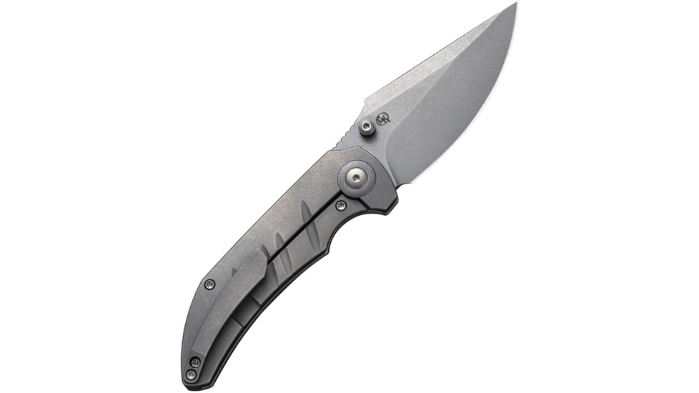 We Knife Co Ltd Riff-Raff SW Folding Knife, 4.13in Closed, 3.13in Stonewash CPM-20CV Stainless Steel Blade, Stonewash Titanium Handle, Nylon Case, WE22020B-3