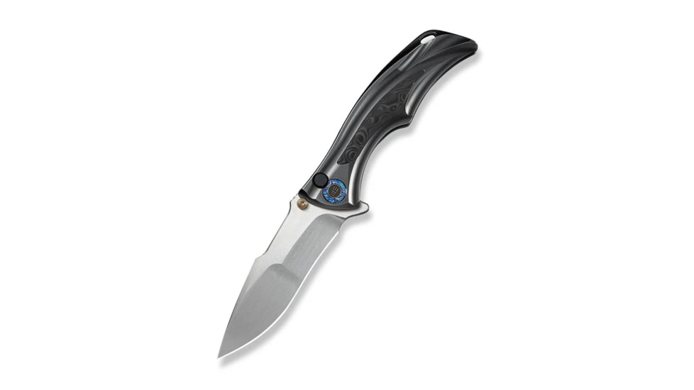 Tighe Down Flipper &amp; Thumb Stud &amp; Button Lock Knife Polished Gray Orange Peel Textured Titanium Integral Handle With Rose Carbon Fiber Inlay