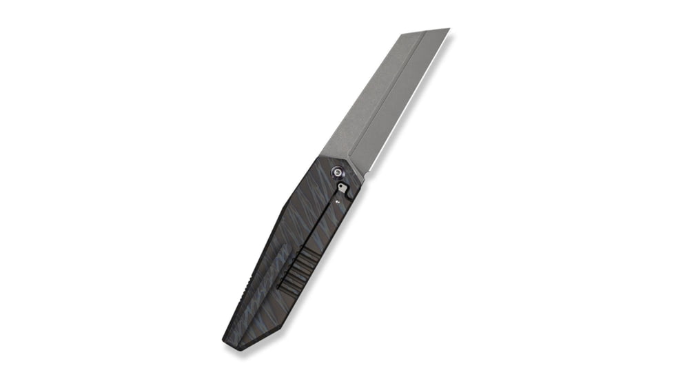We Knife Co Ltd Collinear Flipper Knife Tiger Stripe Pattern Flamed Titanium Handle And Endcap 3.67inch Gray Stonewashed Bohler M390 Blade