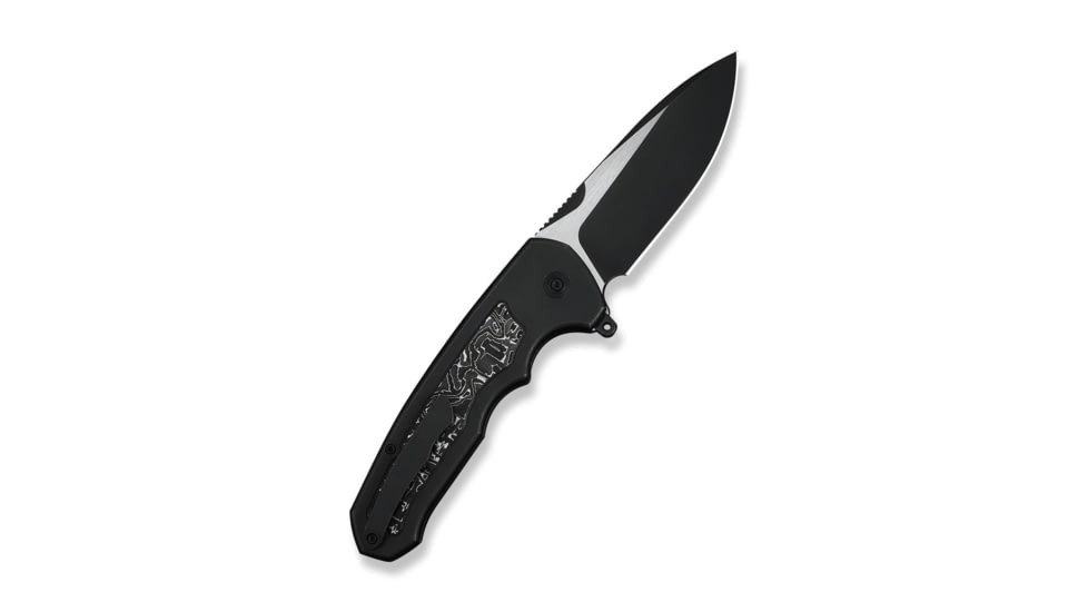 We Knife Co Ltd Starlash Flipper Knife Black Titanium Handle With Aluminum Foil Carbon Fiber Inlay 3.97inch Black Stonewashed Bohler M390 Blade, Satin Flat