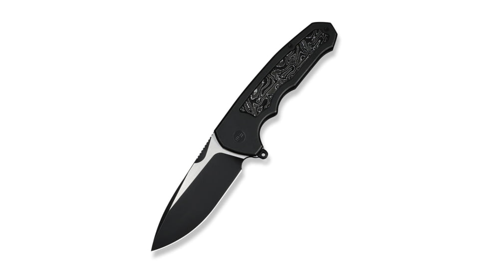 We Knife Co Ltd Starlash Flipper Knife Black Titanium Handle With Aluminum Foil Carbon Fiber Inlay 3.97inch Black Stonewashed Bohler M390 Blade, Satin Flat