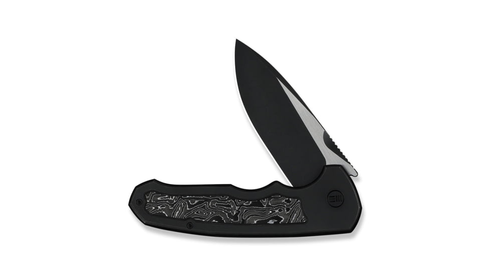 We Knife Co Ltd Starlash Flipper Knife Black Titanium Handle With Aluminum Foil Carbon Fiber Inlay 3.97inch Black Stonewashed Bohler M390 Blade, Satin Flat