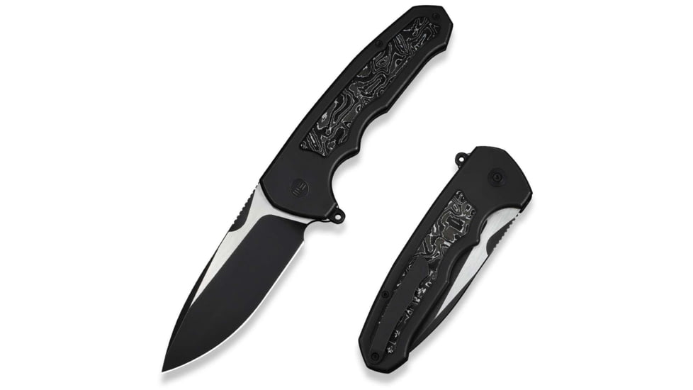 We Knife Co Ltd Starlash Flipper Knife Black Titanium Handle With Aluminum Foil Carbon Fiber Inlay 3.97inch Black Stonewashed Bohler M390 Blade, Satin Flat