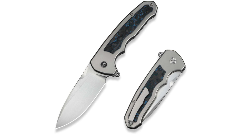 We Knife Co Ltd Starlash Flipper Knife Polished Bead Blasted Titanium Handle With Arctic Storm Fatcarbon Fiber Inlay 3.97inch Hand Rubbed Satin Bohler M390 Blade