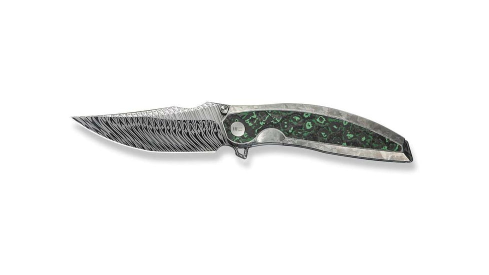 We Knife Co Ltd Weknife Quinseris Flipper &amp; Thumb Stud Knife Crystalized Silver Titanium Handle With Jungle Wear Fat Carbon Fiber Inlay 3.96inch Fafnir Damasteel Blade We23093-ds1 - WE23093-DS1