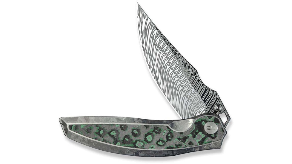 We Knife Co Ltd Weknife Quinseris Flipper &amp; Thumb Stud Knife Crystalized Silver Titanium Handle With Jungle Wear Fat Carbon Fiber Inlay 3.96inch Fafnir Damasteel Blade We23093-ds1 - WE23093-DS1