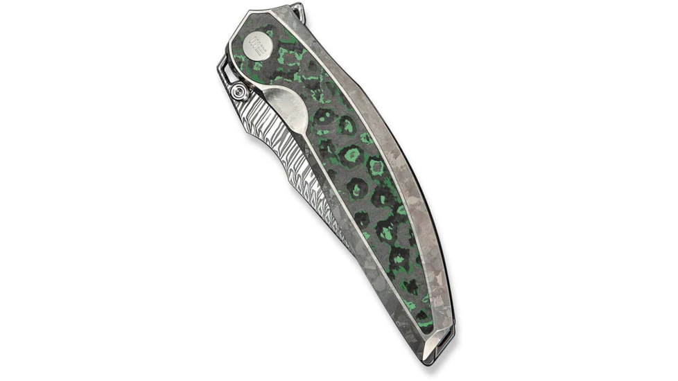 We Knife Co Ltd Weknife Quinseris Flipper &amp; Thumb Stud Knife Crystalized Silver Titanium Handle With Jungle Wear Fat Carbon Fiber Inlay 3.96inch Fafnir Damasteel Blade We23093-ds1 - WE23093-DS1