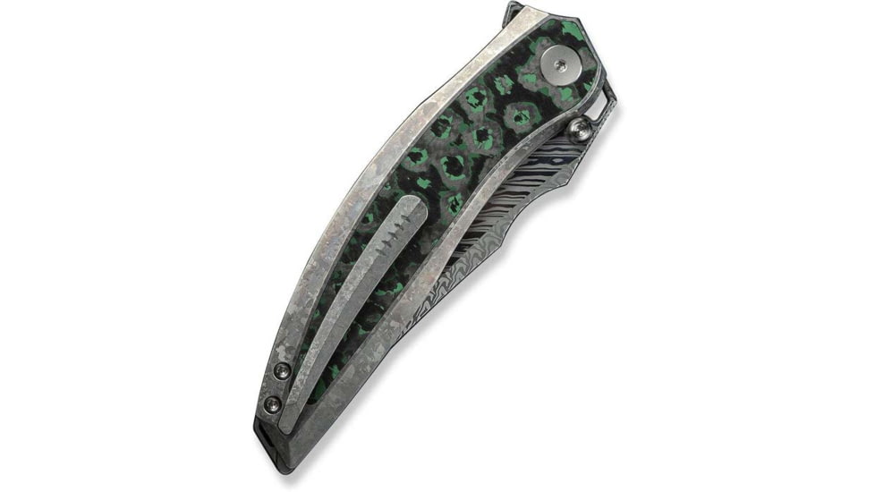 We Knife Co Ltd Weknife Quinseris Flipper &amp; Thumb Stud Knife Crystalized Silver Titanium Handle With Jungle Wear Fat Carbon Fiber Inlay 3.96inch Fafnir Damasteel Blade We23093-ds1 - WE23093-DS1