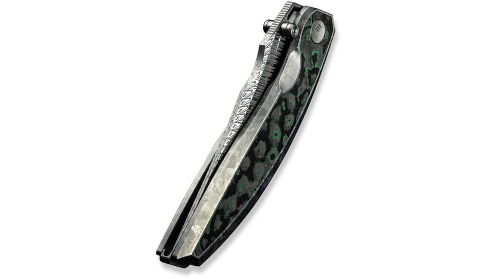 We Knife Co Ltd Weknife Quinseris Flipper &amp; Thumb Stud Knife Crystalized Silver Titanium Handle With Jungle Wear Fat Carbon Fiber Inlay 3.96inch Fafnir Damasteel Blade We23093-ds1 - WE23093-DS1
