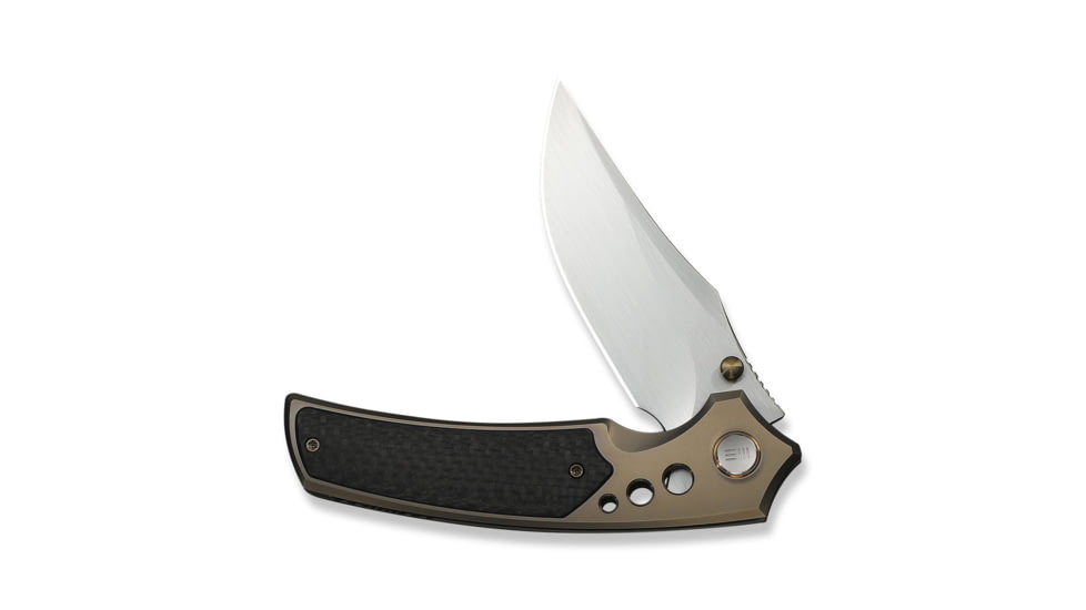 We Knife Co Ltd Skynix Flipper &amp; Thumb Stud Knife Champagne Titanium Handle With Twill Carbon Fiber Inlay