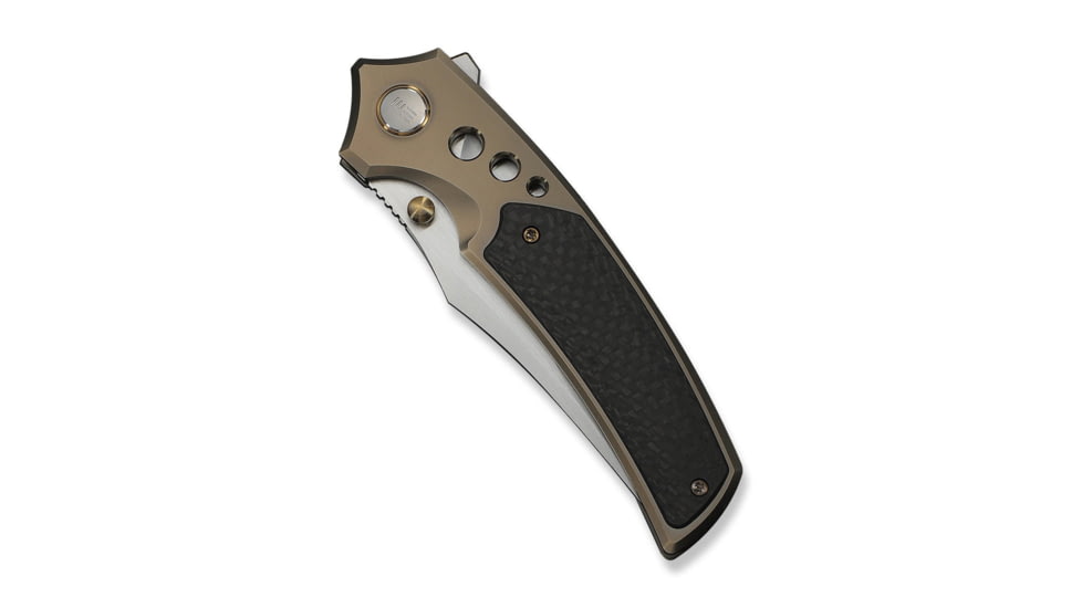 We Knife Co Ltd Skynix Flipper &amp; Thumb Stud Knife Champagne Titanium Handle With Twill Carbon Fiber Inlay