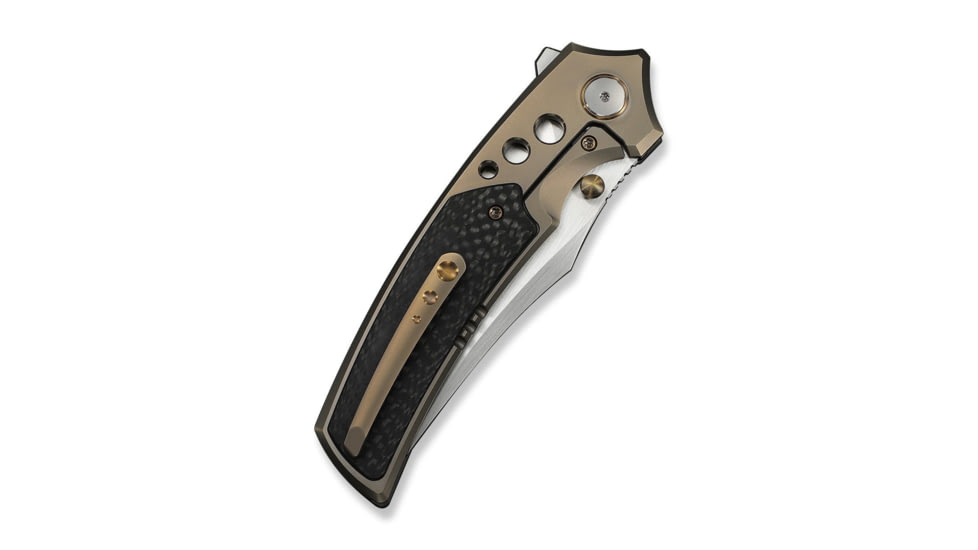 We Knife Co Ltd Skynix Flipper &amp; Thumb Stud Knife Champagne Titanium Handle With Twill Carbon Fiber Inlay