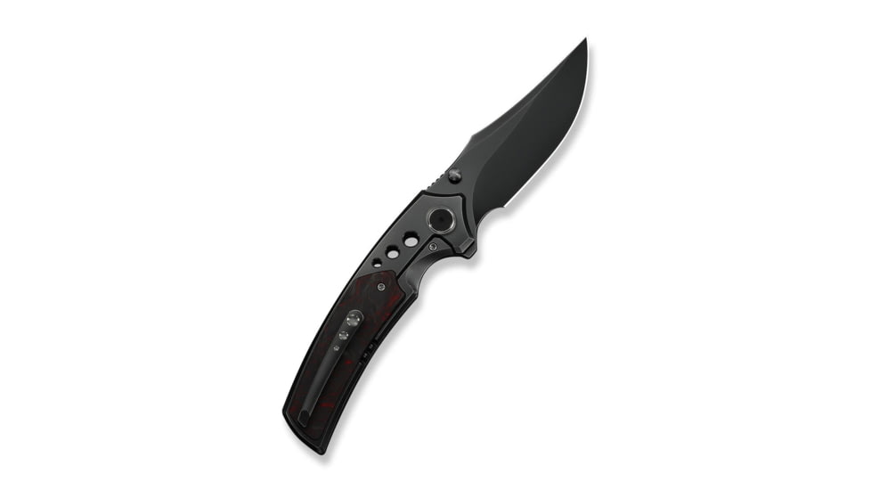 We Knife Co Ltd Skynix Flipper &amp; Thumb Stud Knife Polished Gray Titanium Handle With Black &amp; Red Carbon Fiber Inlay