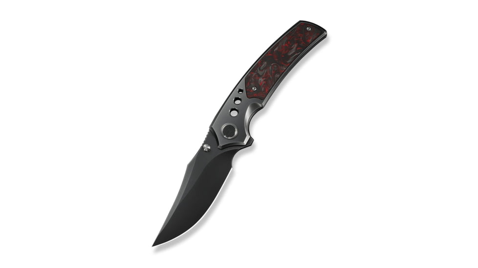 We Knife Co Ltd Skynix Flipper &amp; Thumb Stud Knife Polished Gray Titanium Handle With Black &amp; Red Carbon Fiber Inlay