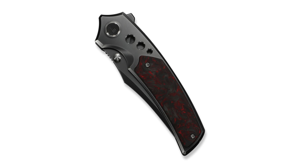 We Knife Co Ltd Skynix Flipper &amp; Thumb Stud Knife Polished Gray Titanium Handle With Black &amp; Red Carbon Fiber Inlay