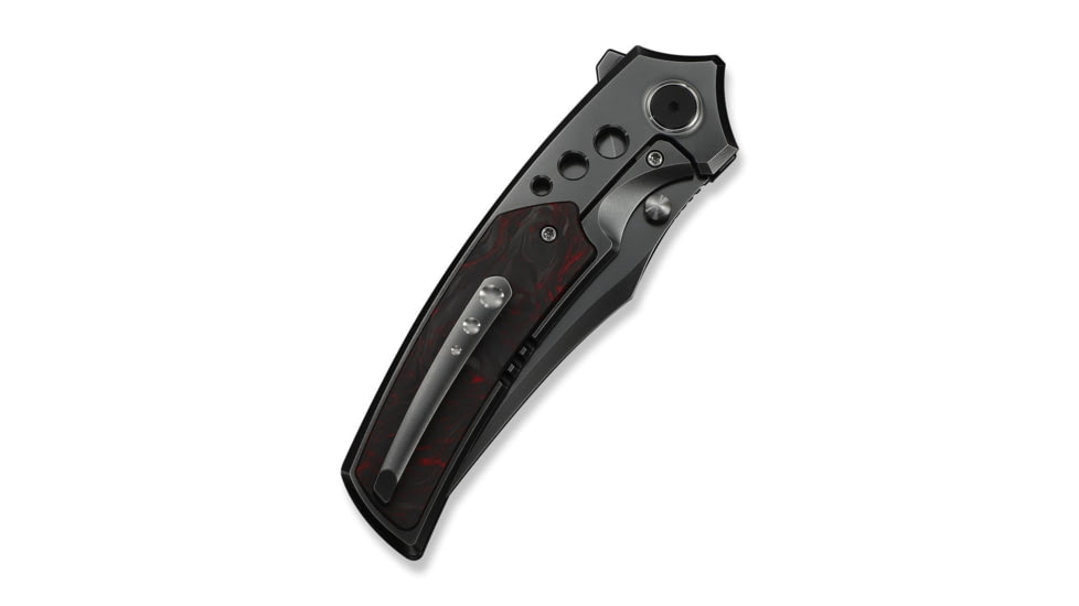 We Knife Co Ltd Skynix Flipper &amp; Thumb Stud Knife Polished Gray Titanium Handle With Black &amp; Red Carbon Fiber Inlay