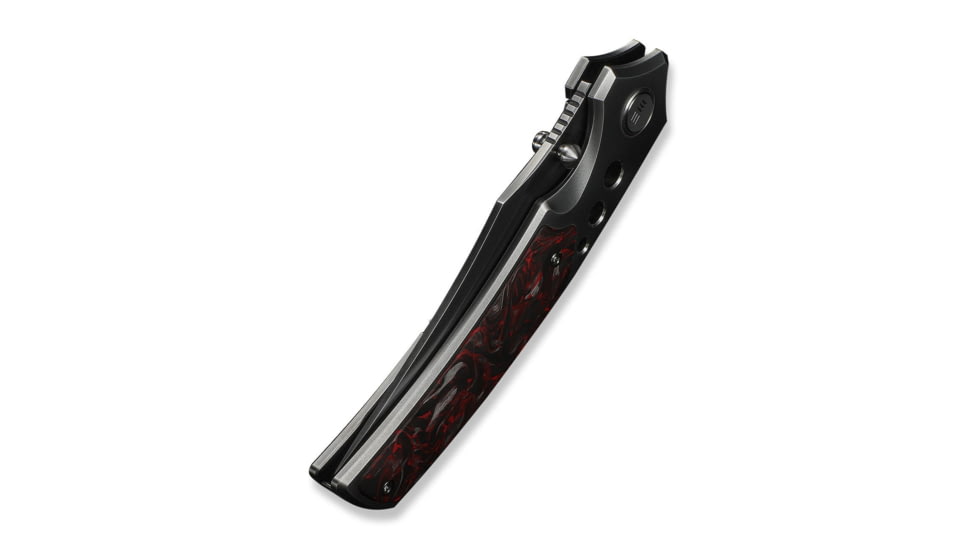 We Knife Co Ltd Skynix Flipper &amp; Thumb Stud Knife Polished Gray Titanium Handle With Black &amp; Red Carbon Fiber Inlay