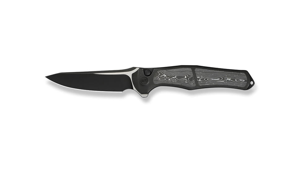 We Knife Co Ltd Weknife 702xi Flipper &amp; Button Lock Knife Black Titanium Integral Handle With Aluminum Foil Carbon Fiber Inlay - WE07B-2