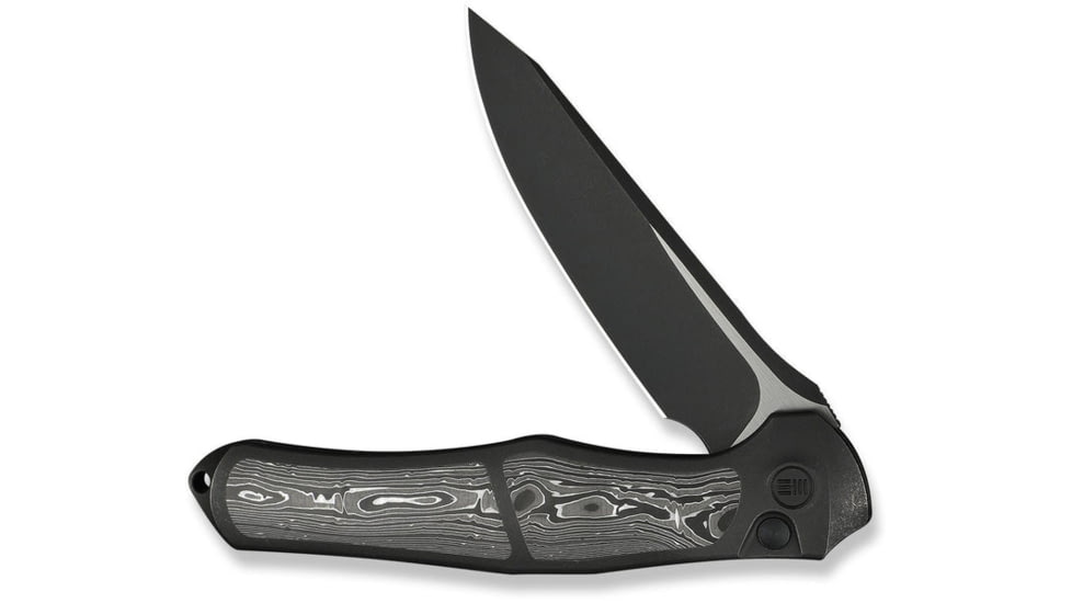 We Knife Co Ltd Weknife 702xi Flipper &amp; Button Lock Knife Black Titanium Integral Handle With Aluminum Foil Carbon Fiber Inlay - WE07B-2