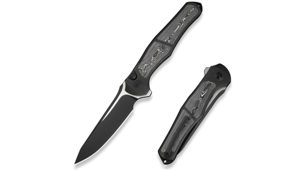 We Knife Co Ltd Weknife 702xi Flipper &amp; Button Lock Knife Black Titanium Integral Handle With Aluminum Foil Carbon Fiber Inlay - WE07B-2