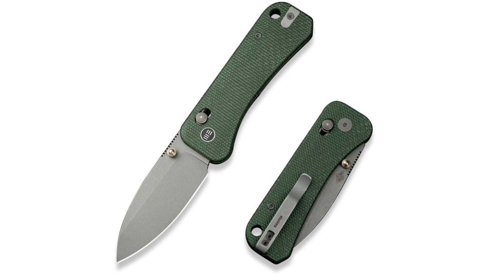 We Knife Co Ltd Banter 2 Folding Knife 2.87 in, CPM S35VN Steel, Gray Stonewash Drop Point Blade, Canvas Micarta Green Handle, WE23075-3