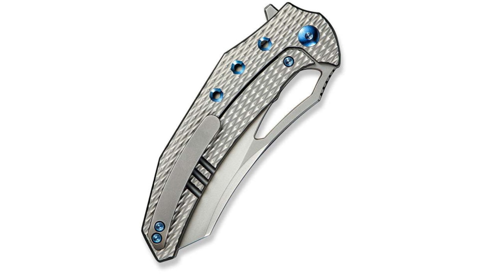 We Knife Co Ltd Weknife Epaulette Flipper &amp; Thumb Hole Knife Diamond Patterned Polished Bead Blasted Titanium Handle 3.45inch Polished Bead Blasted Bohler M390 Blade We24024-3 - WE24024-3