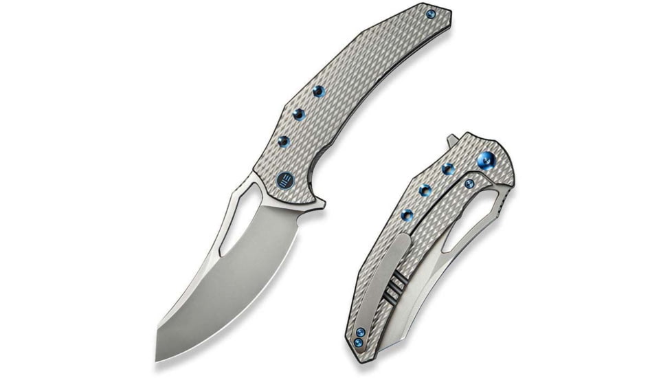 We Knife Co Ltd Weknife Epaulette Flipper &amp; Thumb Hole Knife Diamond Patterned Polished Bead Blasted Titanium Handle 3.45inch Polished Bead Blasted Bohler M390 Blade We24024-3 - WE24024-3