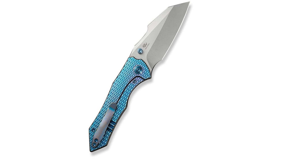 We Knife Co Ltd Weknife High-fin Xl Thumb Stud Knife Diamond Patterned Blue / Purple Titanium Handle 3.48inch Stonewashed Cpm 20cv Blade We24010-2 - WE24010-2
