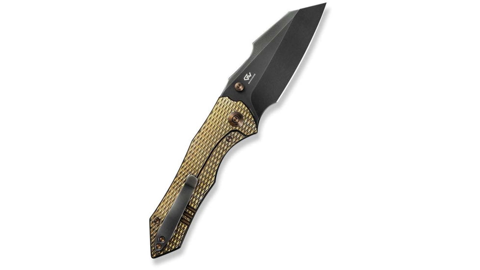 We Knife Co Ltd Weknife High-fin Xl Thumb Stud Knife Diamond Patterned Golden Polished Titanium Handle 3.48inch Polished Gray Cpm 20cv Blade We24010-3 - WE24010-3