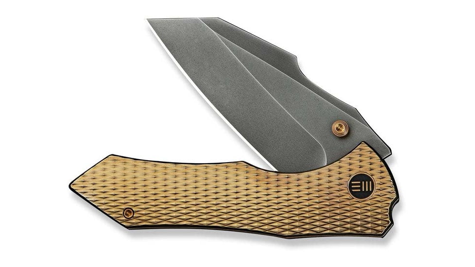 We Knife Co Ltd Weknife High-fin Xl Thumb Stud Knife Diamond Patterned Golden Polished Titanium Handle 3.48inch Polished Gray Cpm 20cv Blade We24010-3 - WE24010-3