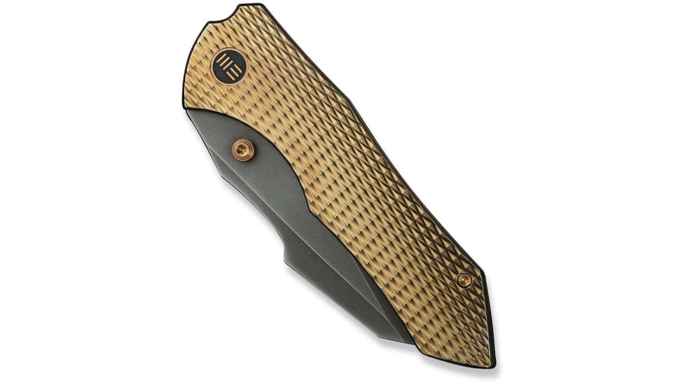 We Knife Co Ltd Weknife High-fin Xl Thumb Stud Knife Diamond Patterned Golden Polished Titanium Handle 3.48inch Polished Gray Cpm 20cv Blade We24010-3 - WE24010-3